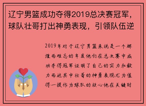 辽宁男篮成功夺得2019总决赛冠军，球队壮哥打出神勇表现，引领队伍逆转胜！